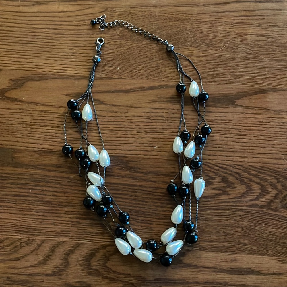 Black and white, multi-strand necklace